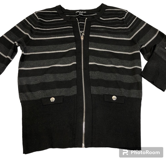 Ladies Zippered Cardigan, Black with Striping, Slim fit, Sz Lg Petite - Picture 11 of 11